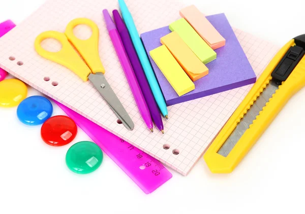 Multi-colored office supplies on a white background — Stock Photo, Image