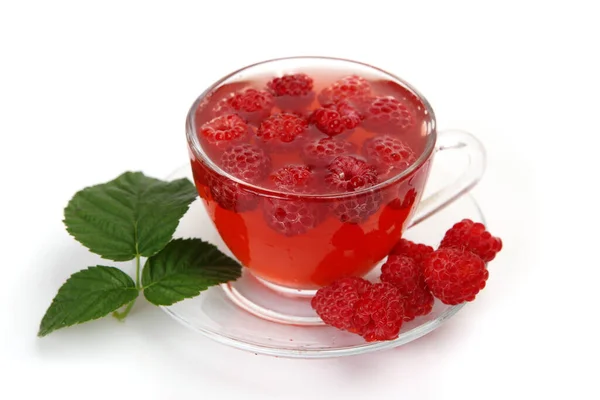 Frambuesas Maduras Flotando Una Taza — Foto de Stock