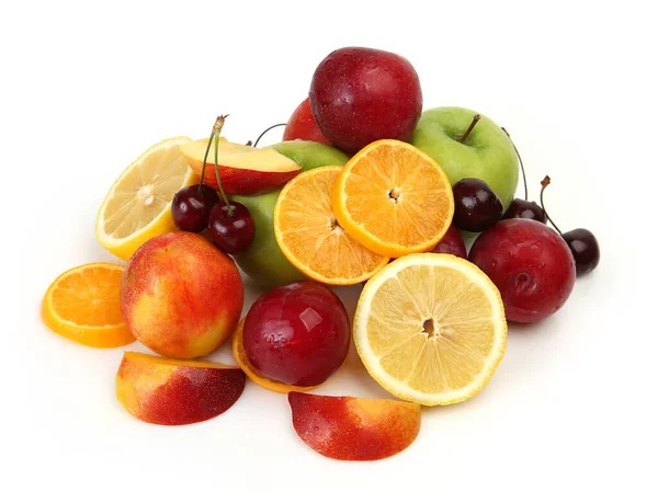 Frutas Maduras Bayas Sobre Fondo Blanco Para Una Dieta Saludable — Foto de Stock