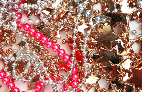 Gold Christmas Decorations Pink Beads — Stock Photo, Image