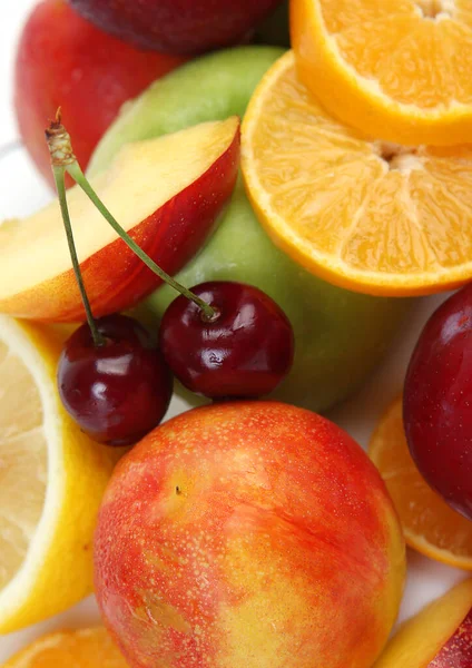 Las Frutas Maduras Rodajas Las Bayas Guinda — Foto de Stock