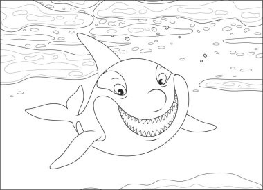 Katil balina kutup bir denizde sürüklenen buzlar, siyah ve beyaz vektör çizim karikatür tarzı bir boyama kitabı için arasında yüzme