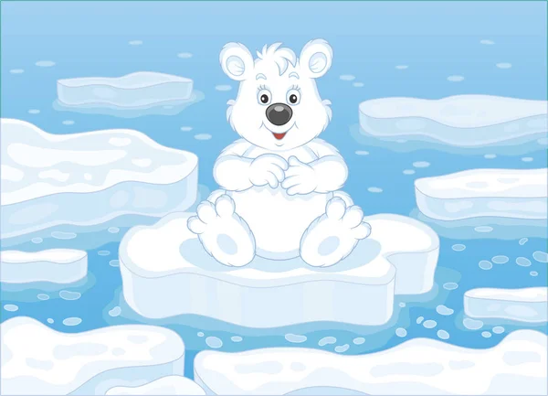 Белый Медведь Сидит Дрейфующей Льдине Арктическом Море Векторная Иллюстрация Мультяшном — стоковый вектор