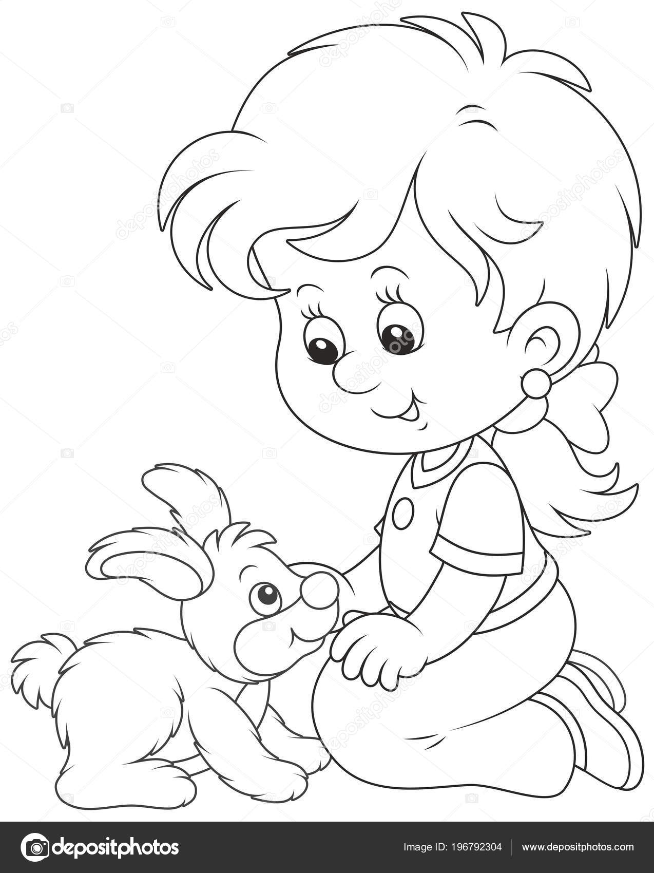 desenho animado menina brincando de boneca de coelho 8733263 Vetor no  Vecteezy