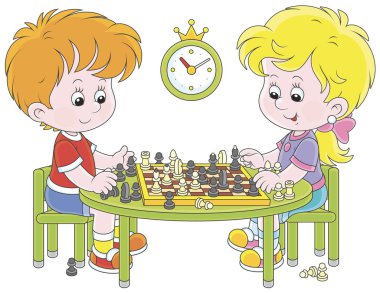 Küçük çocuk satranç, oyun bir karikatür tarzı resimde vektör
