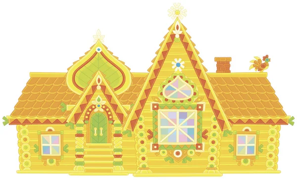 Colorfully decorated log house from a fairy tale, vector illustration in a cartoon style — Stock Illustration Colorfully Decorated Log House Fairy Tale Vector Illustration Cartoon Style Royalty Free Stock Illustrations