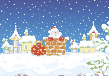 Night before Christmas, Noel Baba bir bacadan karla kaplı çatıda arıyorsunuz