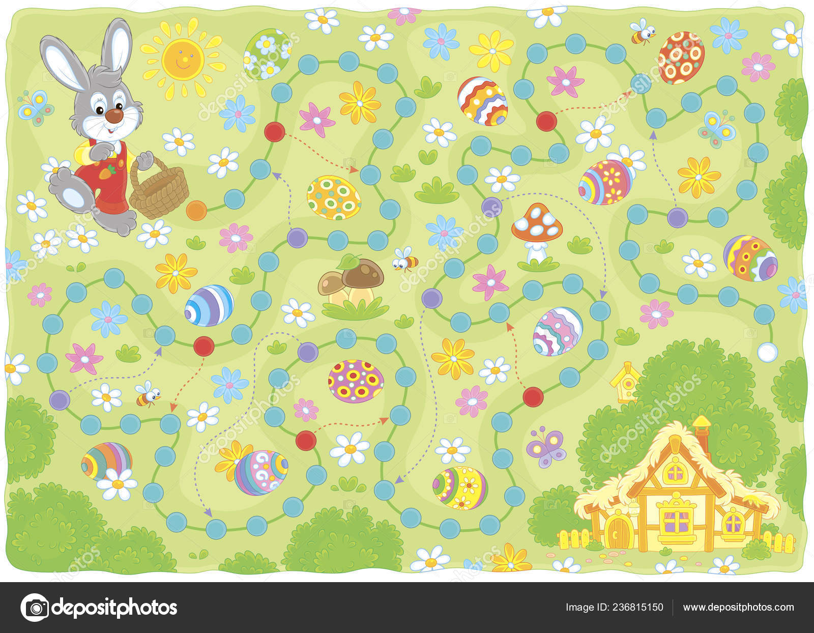 Easter Egg Hunt Printable Board Game Little Bunny Small Basket Stock Vector C Alexbannykh