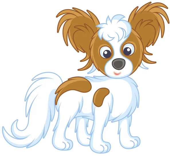 小さな面白い犬パピヨンのフレンドリーな笑顔 ベクターの漫画スタイルのイラスト — ストックベクタ