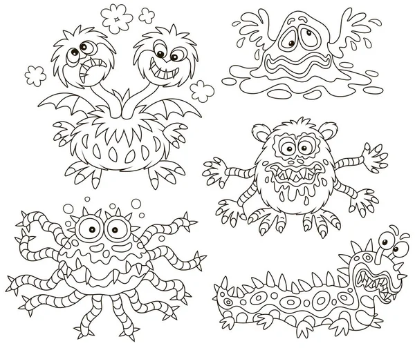 Collection Monstres Jouets Drôles Terribles Illustrations Vectorielles Noir Blanc Dans — Image vectorielle