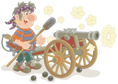 Eski bir gemi top vektör çizim karikatür tarzı çekim deniz korsan topçu