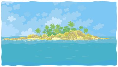 Kayalar ve avuç içi tropikal deniz, vektör çizim karikatür tarzı küçük çöl ada