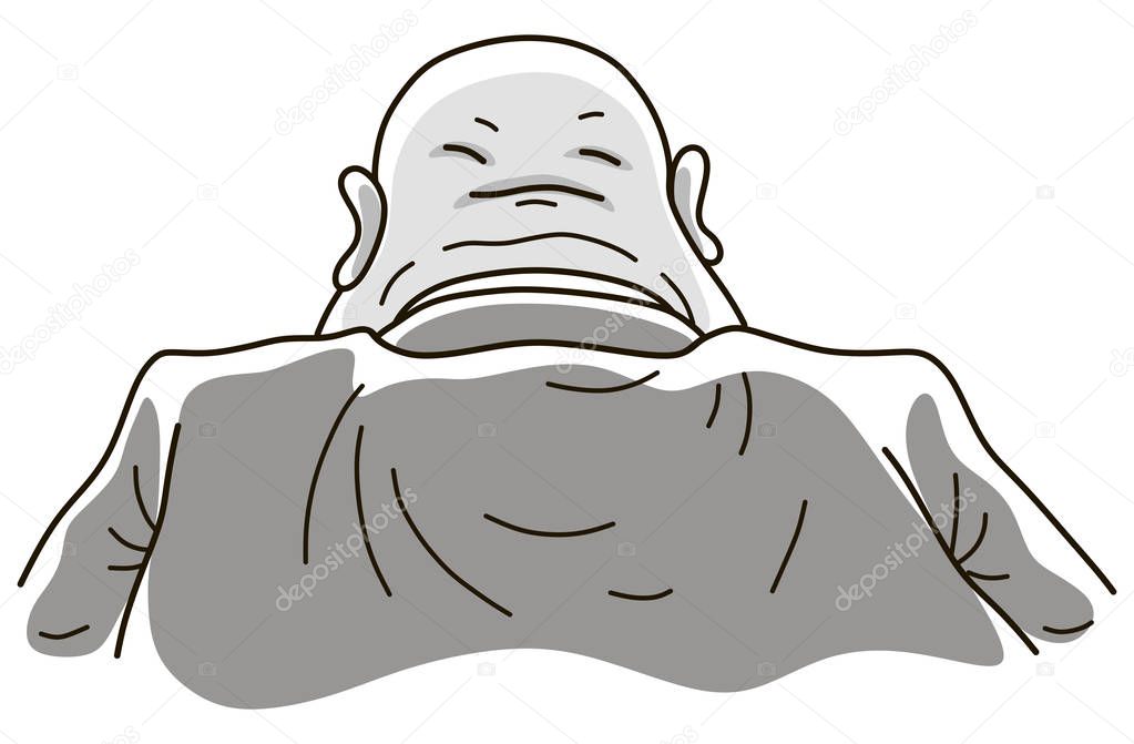 Second face of a bureaucrat, vector illustration of a fat bald clerk with folds on the back of his head