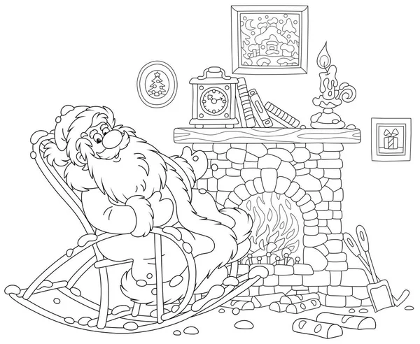 Santa Claus Sitting His Creaking Rocking Chair Basking Old Fireplace — Stock Vector