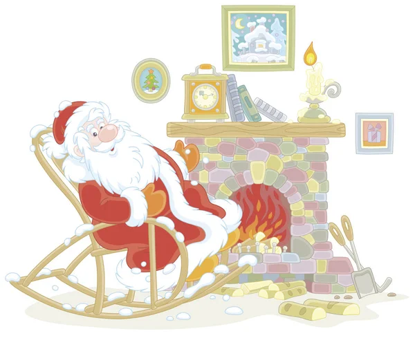 Santa Claus Sitting His Creaking Rocking Chair Basking Old Fireplace — Stock Vector