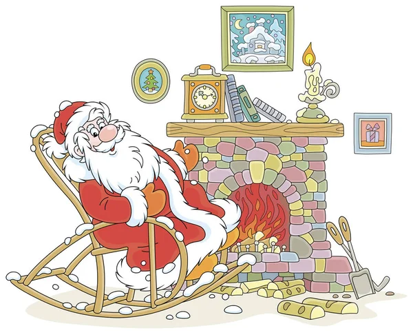 Santa Claus Sitting His Creaking Rocking Chair Basking Old Fireplace — Stock Vector