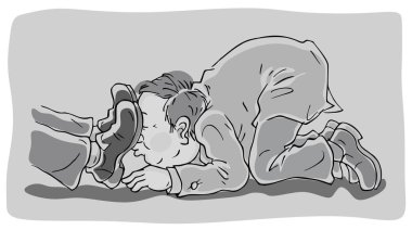 Toady sürünen ve patronunun çizme yalama, bir karikatür tarzıvektör illüstrasyon