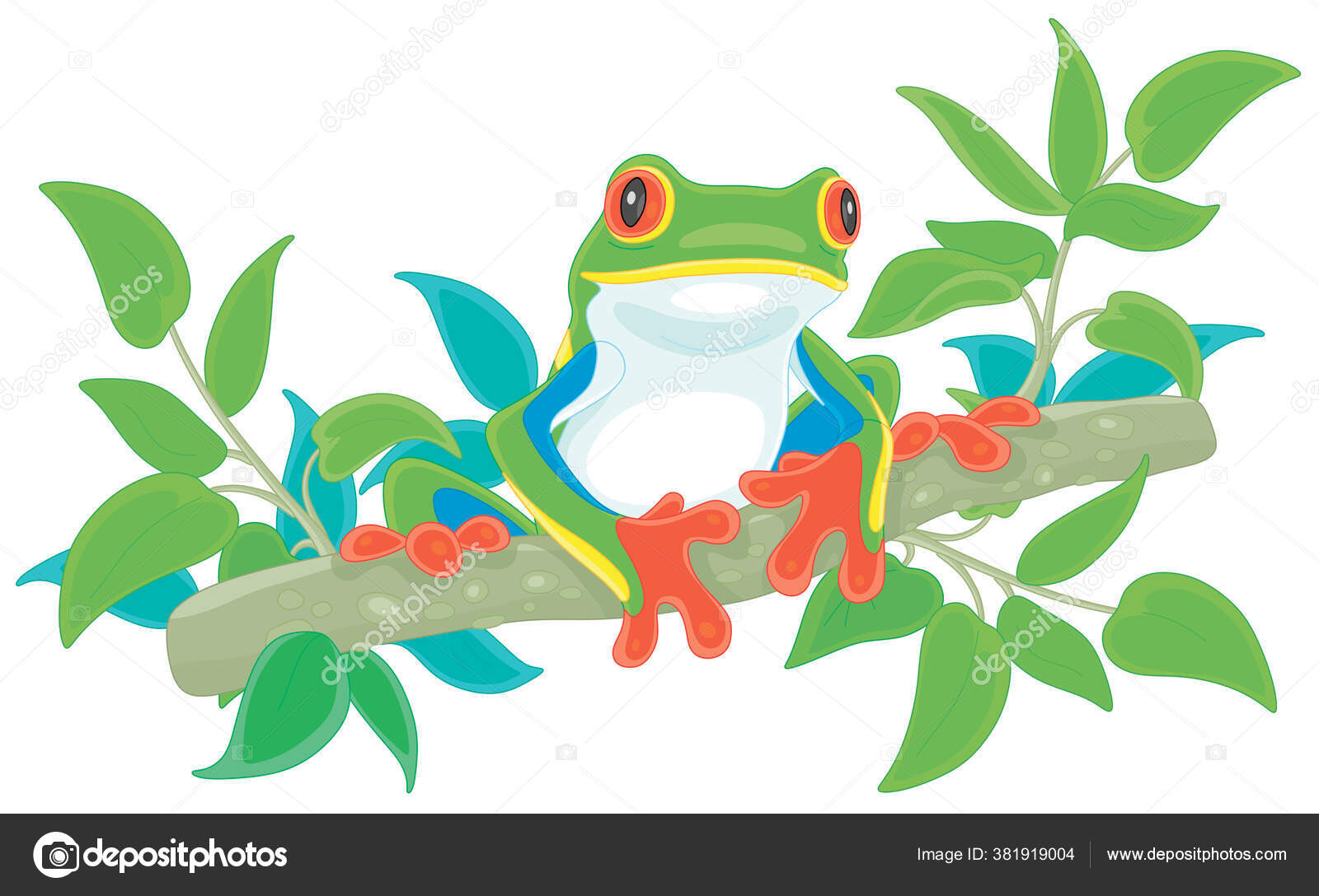 Funny Colorful Poisonous Tree Frog Sitting Green Branch Wild Tropical Stock  Vector Image by ©AlexBannykh #381919004