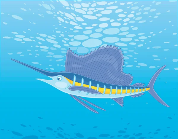 Grote Zwaardvis Zwemmen Blauw Water Van Een Diepe Tropische Zee — Stockvector