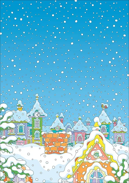 크리스마스 눈덮인 도시에 눈덮인 옥상에 일러스트 — 스톡 벡터