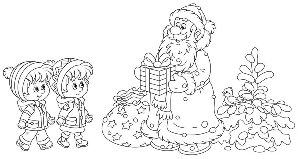 Père Noël Souriant Donnant Ses Cadeaux Noël Magiques Aux Heureux — Image vectorielle