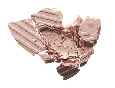 Ezilmiş doku yavaşça şeftali göz gölge beyaz arka plan üzerinde izole. Makro doku kırık yavaşça şeftali toz beyaz arka plan üzerinde