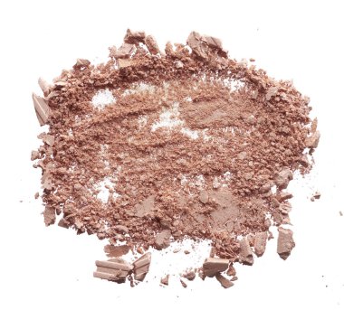 Ezilmiş doku yavaşça şeftali göz gölge beyaz arka plan üzerinde izole. Makro doku kırık yavaşça şeftali toz beyaz arka plan üzerinde