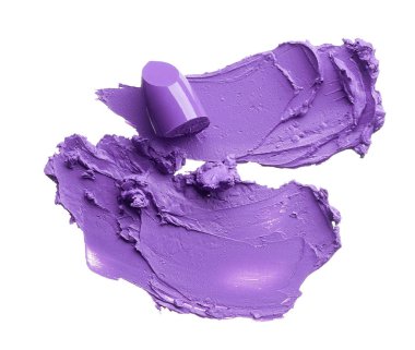 Dudak parlatıcısı beyaz arka plan üzerinde izole mor makyaj smear. Beyaz arka plan üzerinde izole mor ruj doku. Kırık mor ruj