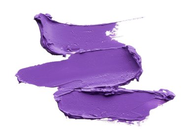 Dudak parlatıcısı beyaz arka plan üzerinde izole mor makyaj smear. Beyaz arka plan üzerinde izole mor ruj doku. Kırık mor ruj