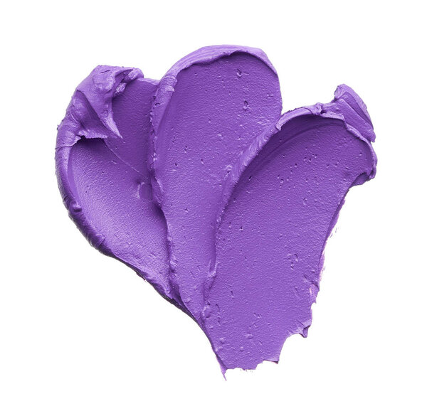 Purple makeup smear of lip gloss isolated on white background. Purple lipstick texture isolated on white background. Broken purple lipstick