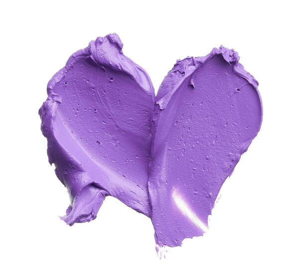 Purple makeup smear of lip gloss isolated on white background. Purple lipstick texture isolated on white background. Broken purple lipstick
