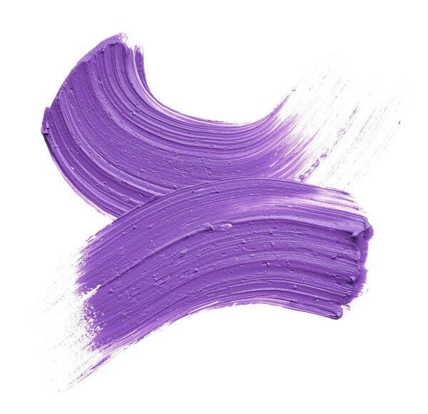 Purple makeup smear of lip gloss isolated on white background. Purple lipstick texture isolated on white background. Broken purple lipstick