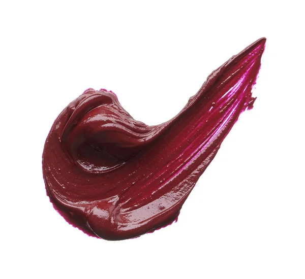 Frottis Maquillage Rouge Brillant Lèvres Isolé Sur Fond Blanc Rouge — Photo
