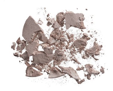 Ezilmiş doku ışık bej göz gölge beyaz arka plan üzerinde izole. Makro doku kırık bej toz beyaz arka plan üzerinde