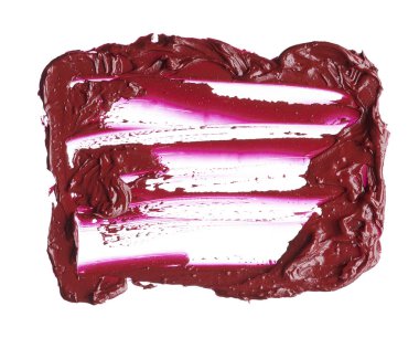 Dudak parlatıcısı beyaz arka plan üzerinde izole kırmızı makyaj smear. Beyaz arka plan üzerinde izole kırmızı ruj doku. Doku kırık kırmızı ruj