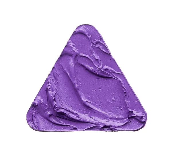 紫色化妆涂片的唇光泽隔离在白色背景 紫色口红纹理在白色背景下隔离 用破碎的紫唇制作的模具三角形 — 图库照片