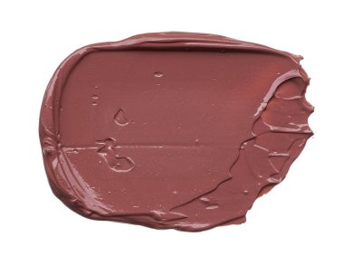 Doku beyaz arka plan üzerinde izole kahverengi ruj. Smear kırık kahverengi dudak parlatıcısı veya krem göz farı beyaz bir arka plan üzerinde izole. Beyaz izole kahverengi krem Vakfı doku