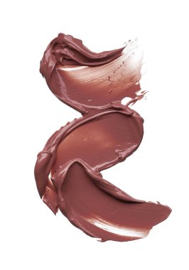 Doku beyaz arka plan üzerinde izole kahverengi ruj. Smear kırık kahverengi dudak parlatıcısı veya krem göz farı beyaz bir arka plan üzerinde izole. Beyaz izole kahverengi krem Vakfı doku