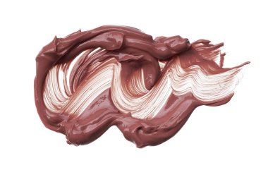 Doku beyaz arka plan üzerinde izole kahverengi ruj. Smear kırık kahverengi dudak parlatıcısı veya krem göz farı beyaz bir arka plan üzerinde izole. Beyaz izole kahverengi krem Vakfı doku