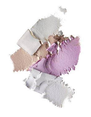 Ezilmiş doku zengin ve renkli göz beyaz arka plan üzerinde izole gölge. Makro doku kırık zengin ve renkli toz beyaz arka plan üzerinde