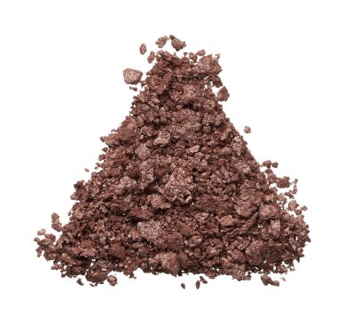 Beyaz arka plan üzerinde izole kahverengi göz farı ezilmiş dokusuna. Doku beyaz arka plan üzerinde kırık altın tozu