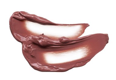 Doku beyaz arka plan üzerinde izole kahverengi ruj. Smear kırık kahverengi dudak parlatıcısı veya krem göz farı beyaz bir arka plan üzerinde izole. Beyaz izole kahverengi krem Vakfı doku