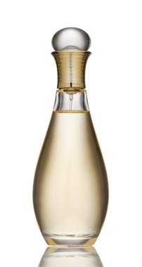 Elegant jar of female perfume on a white background. Perfume bottle isolated on white background. Perfume botle of new fragrance cologne for women clipart