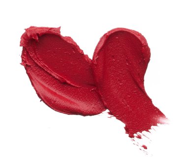 Mat ruj beyaz arka plan üzerinde izole kırmızı makyaj smear. Beyaz arka plan üzerinde izole kırmızı krem ruj doku