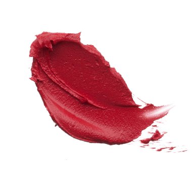 Mat ruj beyaz arka plan üzerinde izole kırmızı makyaj smear. Beyaz arka plan üzerinde izole kırmızı krem ruj doku