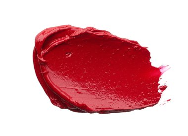 Mat ruj beyaz arka plan üzerinde izole kırmızı makyaj smear. Beyaz arka plan üzerinde izole kırmızı krem ruj doku