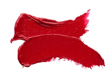 Mat ruj beyaz arka plan üzerinde izole kırmızı makyaj smear. Beyaz arka plan üzerinde izole kırmızı krem ruj doku