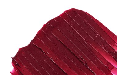 Mat ruj beyaz arka plan üzerinde izole kırmızı makyaj smear. Beyaz arka plan üzerinde izole kırmızı krem ruj doku