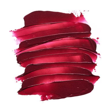 Mat ruj beyaz arka plan üzerinde izole kırmızı makyaj smear. Beyaz arka plan üzerinde izole kırmızı krem ruj doku