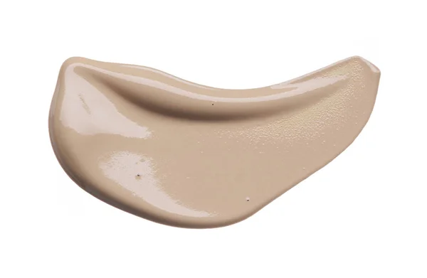 浅米色化妆品涂抹在白色背景下的奶油粉底 浅米色奶油基础纹理在白色背景下分离 — 图库照片